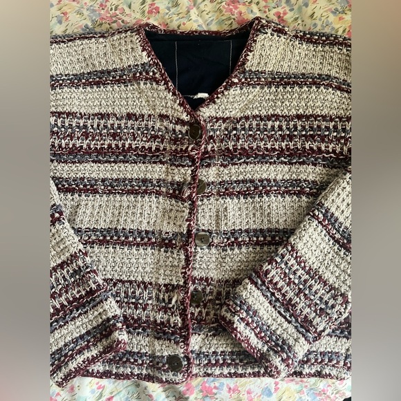 Laura Ashley Lundy Island Silk/Linen Woven Knit Button Front Cardigan Sweater - Picture 3 of 5